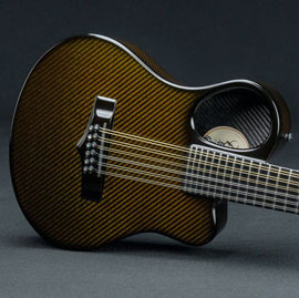 2021 Emerald Amicus, Carbon Fibre. The Amicus is a small unison-strung 12-string mando-guitar-like thingy. Photo from the Emerald website.